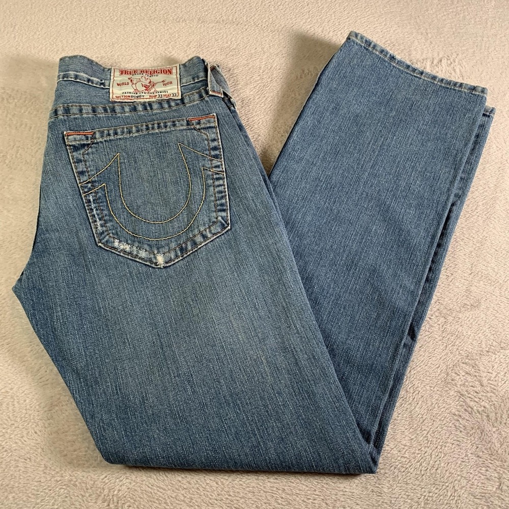 VTG True Religion Bobby Jeans Mens 34x34 Blue Medium Wash Straight Leg USA Made‎